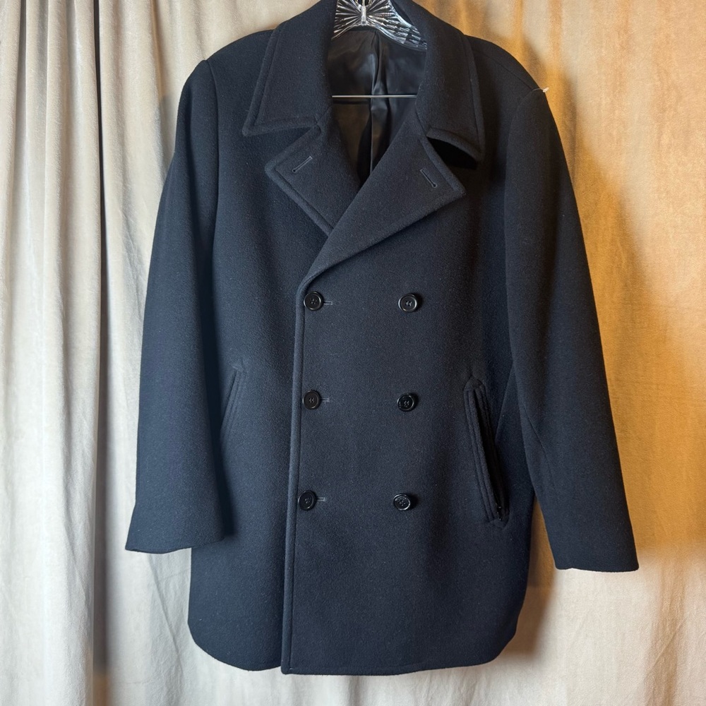 John Varvatos Classic Wool Blend Black Pea Coat Size 38 Regular - Picture 10 of 14